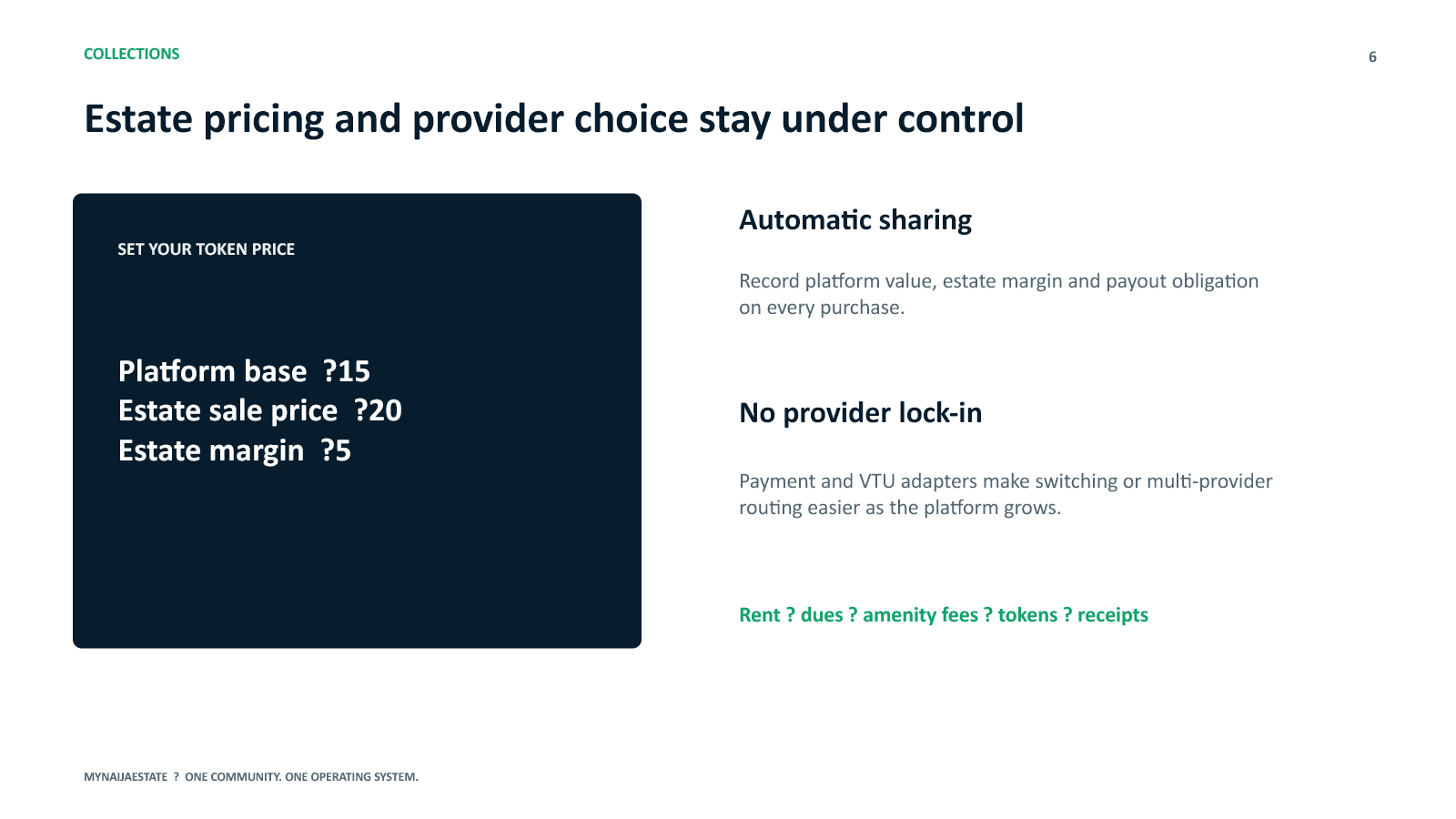MyNaijaEstate presentation slide 6: Estate pricing and provider choice stay under control